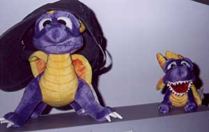 Two Spyro stuffed animal prototypes